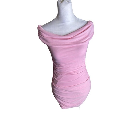 Missguided Baby Pink Ruched Bodycon Dress Size Small Off Shoulder - Picture 1 of 10